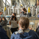 image of Chancellor in brewery with students